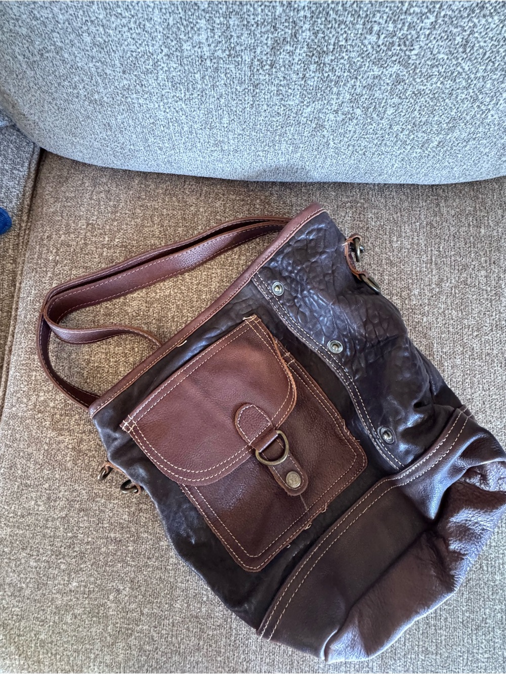 Myra Bag Brown Two-Tone Leather Messenger Bag